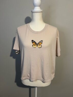 Garage Dusty Pink Butterfly Graphic Cropped Tee Size Large